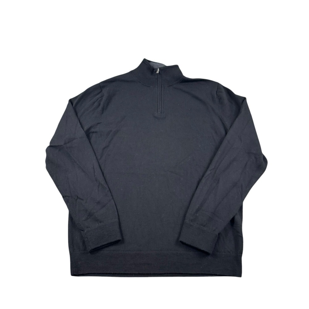 Nordstrom Black Pure Merino Wool 1/2 Zip Mens Pullover Sweater Size Large